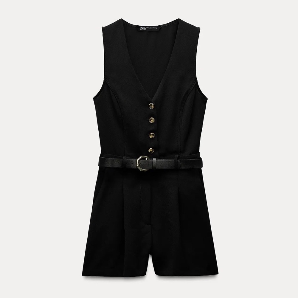 Zara Black Buttoned Short Jumpsuit Size M